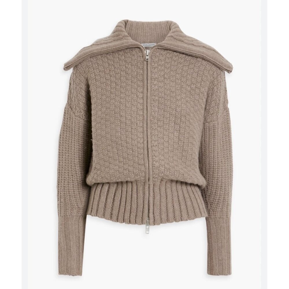 Autumn Cashmere Waffle-Knit Zip-Up Cardigan Sweater Women’s Size S Taupe